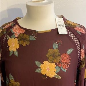 Ann Taylor Loft burgundy floral patterned blouse